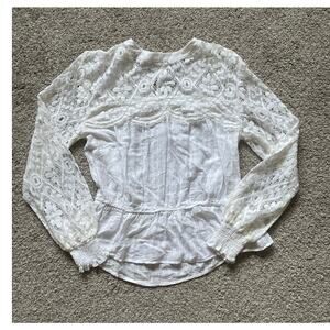 American Rag Teen Ivory Peplum Long Sleeve Lace Blouse Size XXL Youth Boho